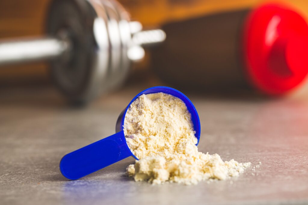 Whey protein powder.