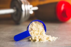 Whey protein powder.